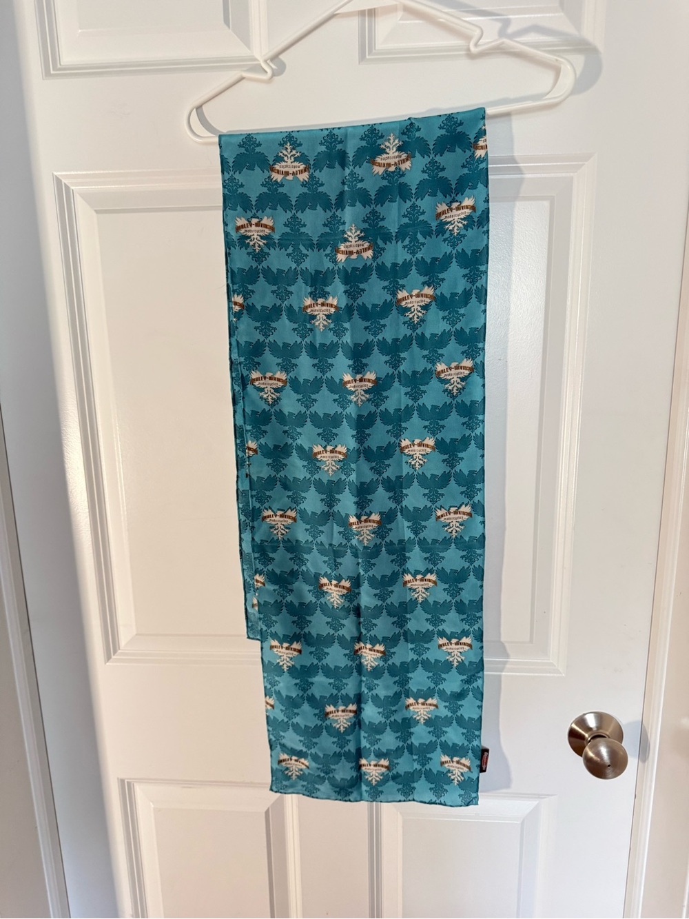 Vintage Harley Davidson  Scarf Damask Eagle Logo Teal Turquoise Blue B